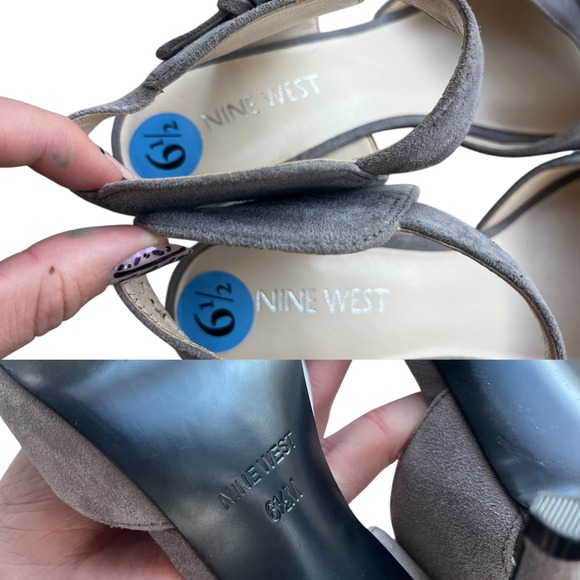 Nine West Womens 6.5 Grey Suede Leather Adaline Peep Toe Ankle Strap Heels Chic - Picture 15 of 16